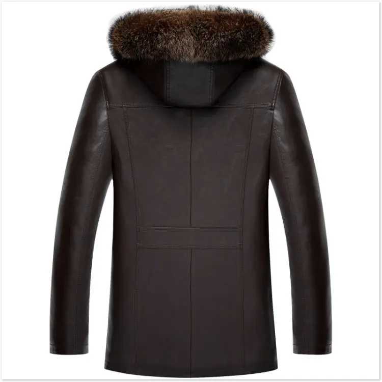 Зимняя Новая высококачественная утепленная теплая куртка Cuir Homme Hiver воротник из натурального меха куртка из искусственной кожи с капюшоном