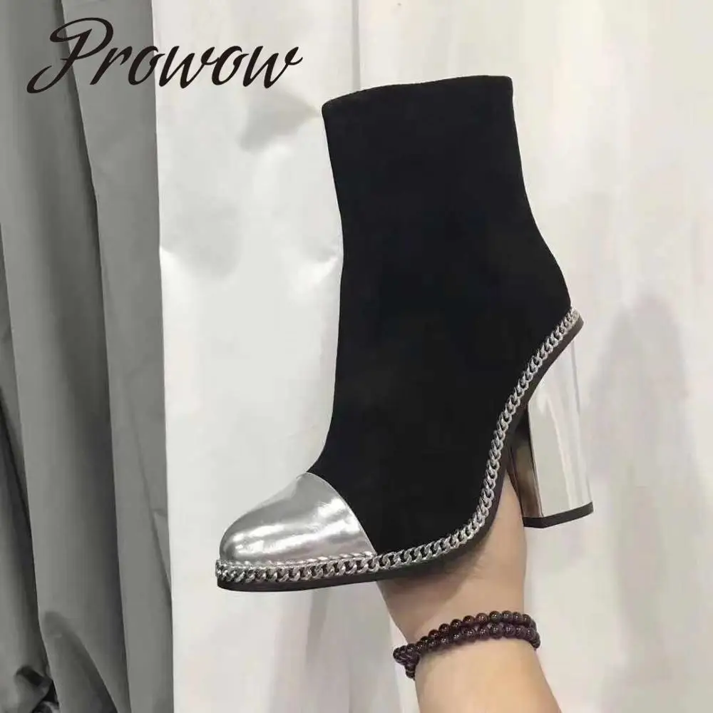 

Prowow New Quality Genuine Leather Round Toe Ankle Boots Zip Back Thick Heel Comfortable Autumn Winter Boots Shoes Women