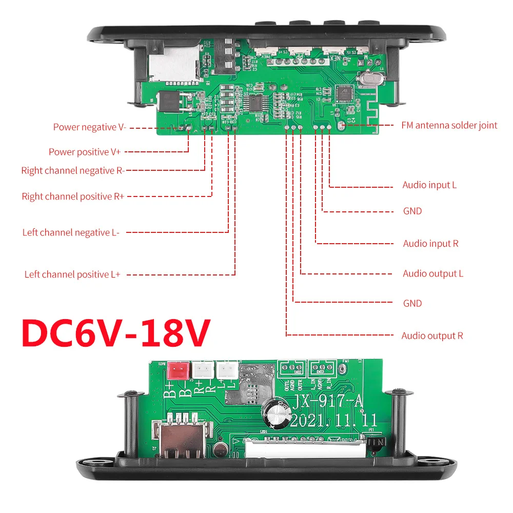 Kebidu 2*15/20/25/40/60W Amplifier 12V MP3 WMA WAV Decoder Board Bluetooth5.0 Wireless Music Audio Modul USB TF FM Radio For Car2*25W DC6v-18v2*20W 6-12V2*40W 7-24V microsoft zune