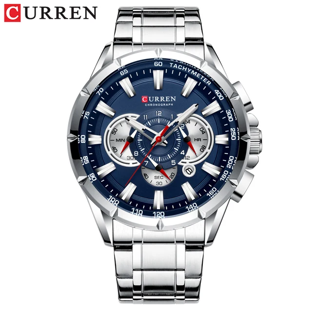 Curren Мужские часы Топ бренд класса люкс Бизнес Мужские часы с большим циферблатом синие часы мужские водонепроницаемые Relogio Masculino - Цвет: silver-blue