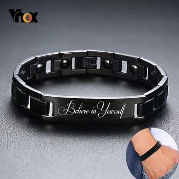 

Vnox Customize Engrave Black Stainless Steel Bracelets for Men with Therapy Healing Stones Gift to Father