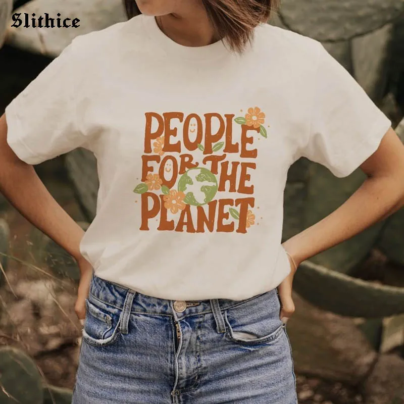 Модная женская футболка с надписью PEOPLE FOR THE PLANET топы уличная одежда женские
