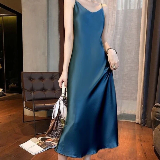 2023 New V-neck Female Summer Suspender Satin Ice Silk A-line Slimming Sexy  Party Long Dress for Women