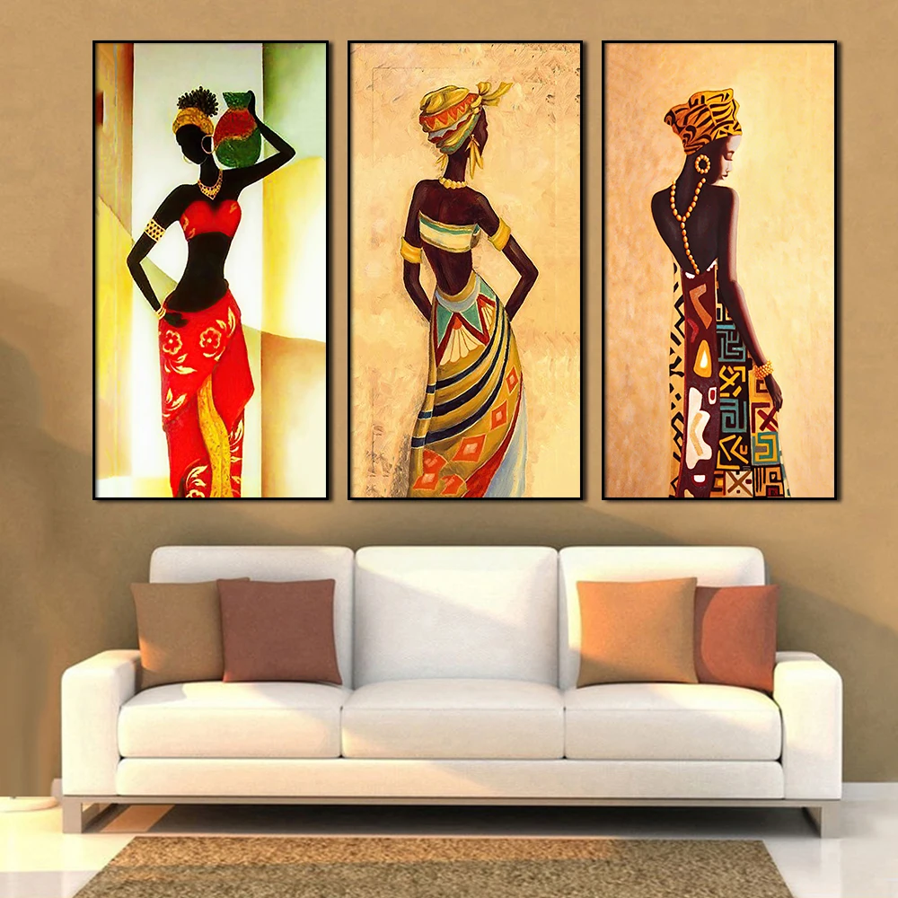 CHAOSETKEN 3 Stampe Artistiche Da Parete Afroamericane: Donne Nere Con Fiori Astratti Su Testa, Quadri Su Tela Pronti Da Appendere, 30,5x40,6 Cm, Cornice Bianca