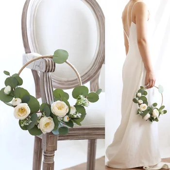 

Nordic Eucalyptus Round Leaf Wedding Decoration Bridal Hand Basket for Flower Arranging Bridal Bouquet