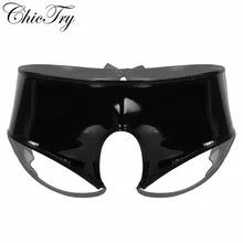 Сексуальные модные мужские мокрого вида женское белье из лакированной кожи с открытой промежностью с прозрачной отделкой из органзы нежные трусы нижнее белье