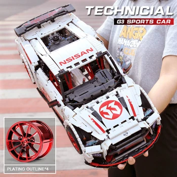 

3408 Pcs GT-R RC Racing Car With Motor function remote control MOC 22970 25326 Building Blocks Bricks led light toys for kids