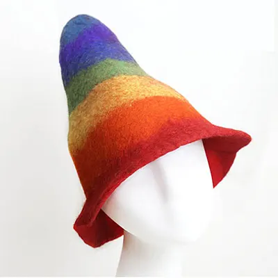 Ручная работа шерсть волшебник F эльфийские шляпы осень зима теплый рождественский подарок эльфийские шляпы повседневные разноцветные Шапки женская шапка высокое качественный капот Кепка - Цвет: Rainbow Color