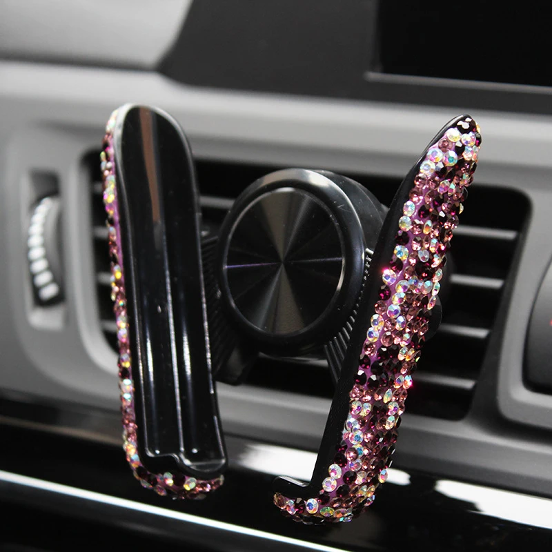 Rhinestones-Gravity-Car-GPS-Stand-Phone-Holder-Air-Vent-Mount-Diamond-Crystal-Load-bearing-Navigation-Bracket-USB-Fast-Charger-542