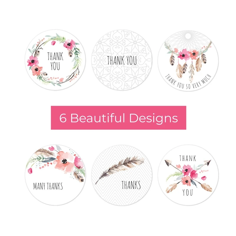 

1 Inch Thank You Stickers /6 Different Design Thank You Designs/500 Thank You Stickers Per Roll