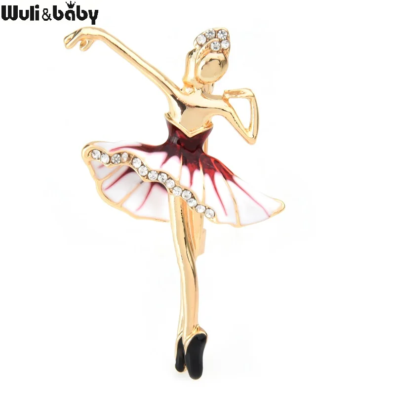 

Wuli&baby Dancing Princess Brooches Women Alloy Red Enamel Dancing Ballet Girl Party Casual Brooch Pins Gifts