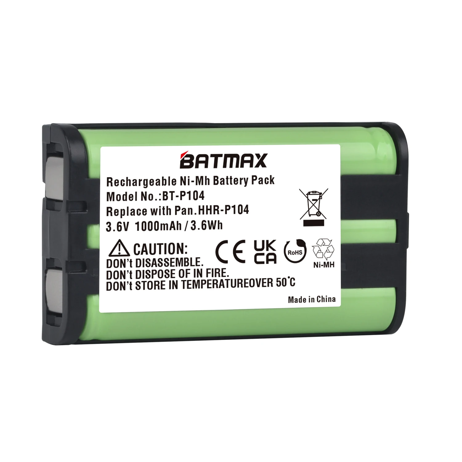 

Batmax 3.6V 1000mAh Type 29 Phone Battery for Panasonic HHR-P104,HHR-P104A,KX-TGA520M,KX-FG6550,KX-FPG391,KX-TG2388B,KX-TG2396