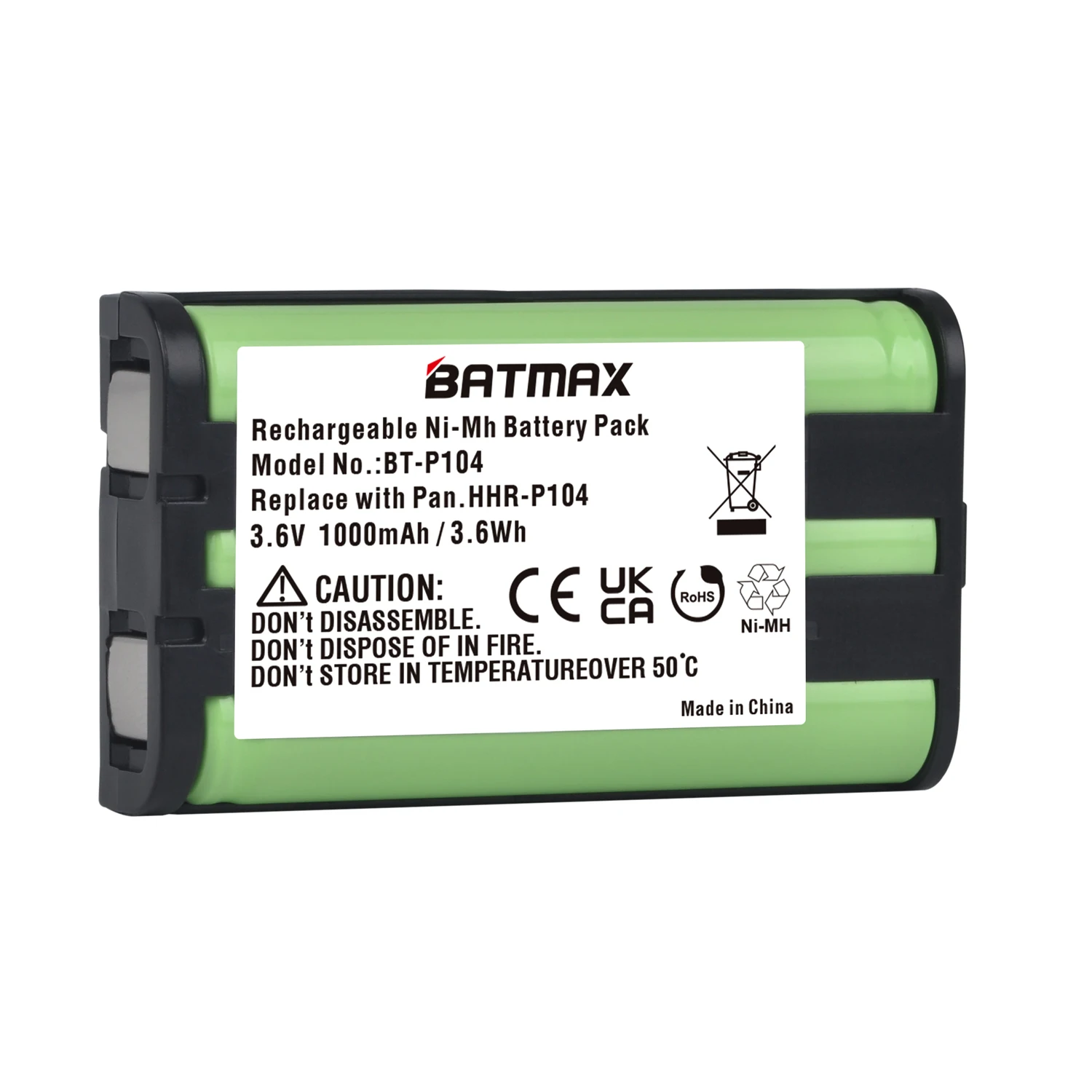 Batteria Ni-MH 3.6V 850mAh Per Panasonic KX-THA19, HHR-P104, HHR-P104A, P104A/1B, TYPE 29, Nera