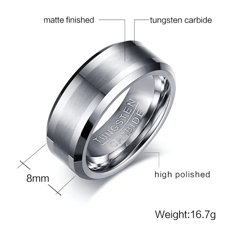 Кольцо мужское из карбида вольфрама 8 мм без ржавчины|tungsten carbide ring|carbide ringring for |