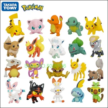 Tomy Pokemon 4-8 cm Pet Collection Pikachu Squirtle Bulbasaur Charmander Vulpix Eevee Abra Litten Anime Figures Dolls Model Toys