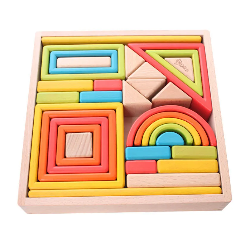 

32 Block Rainbow Building Blocks Import Building Blocks Large Pieces Solid Wood Building Blocks Children'S Educational Early Chi