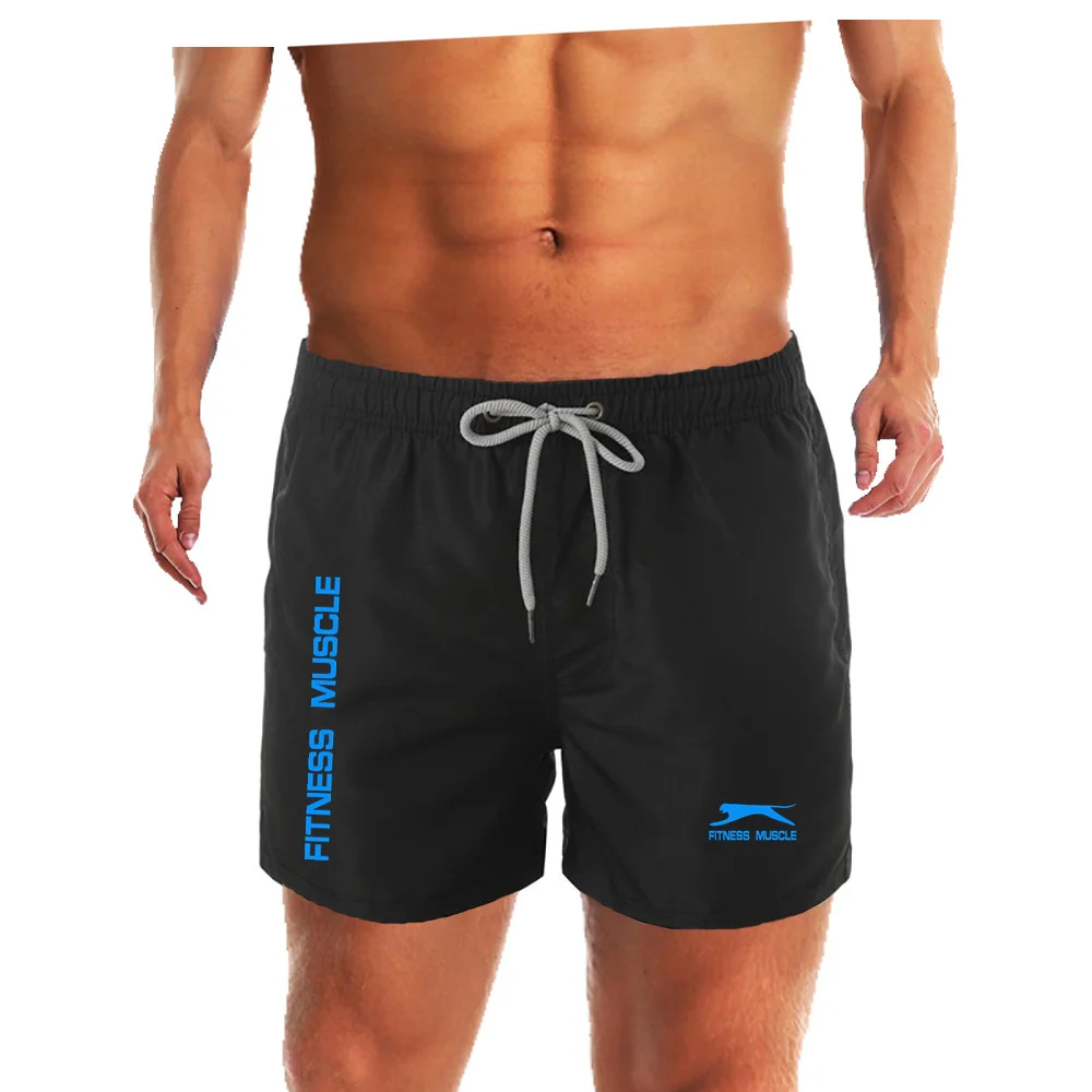 Men Beach Shorts Fitness Muscle Printed Water Sports Surf Beach Shorts Mesh Lining Swimwear Fashion Double Layer Bermuda