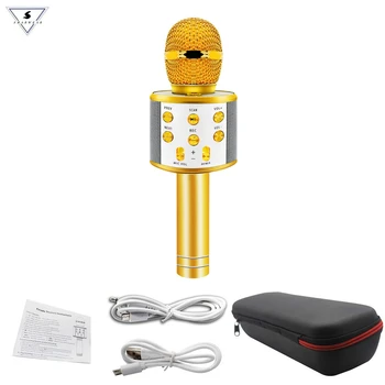 

Free shipping Russia Bluetooth Wireless Microphone WS858 Handheld Karaoke Mic USB KTV Player Bluetooth Speaker Record Music Mic