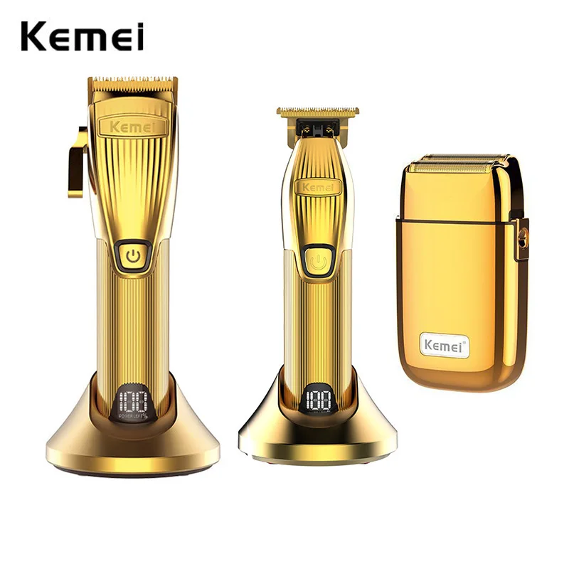 Kemei Professional Barber Shop Hair Clipper Kit 0mm Trimmer Electric Shaver Finish Machine Set Cordless/Corded Li-on Clip