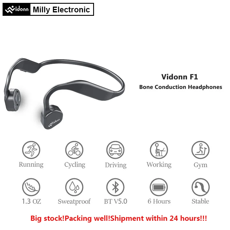 Online Vidonn F1 inalámbrico conducción ósea auriculares Bluetooth HiFi micrófono Cancelación de ruido impermeable banda para el cuello auriculares deportivos para correr