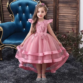 

Princess Lace Dress Kids Flower Embroidery Dress For Girls Vintage Children Wedding Party Dress Girl Cute Vestido infantil D30