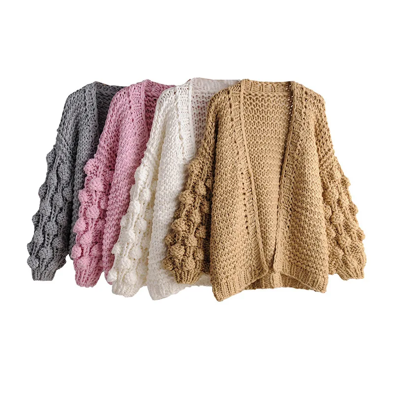 

2019 Autumn & Winter New Style Laziness-Style Handmade Knitting Lantern Sleeve Loose-Fit Cardigan Coat WOMEN'S Sweater Tops