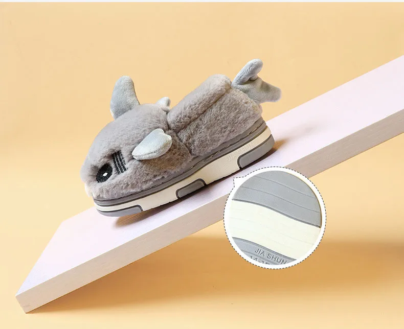 Children Shoes Winter Slippers Cartoon Cute Shark Indoor Slippers Baby Boys Shoes Warm Fur Non Slip Baby Girls Shoes Slippers