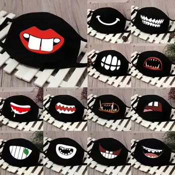 

Cotton Dust Mask Cartoon Funny Teetth Mouth Face Mask Reusable washable Mouth-Muffle summer Masks Black Cotton warm Mouth Mask