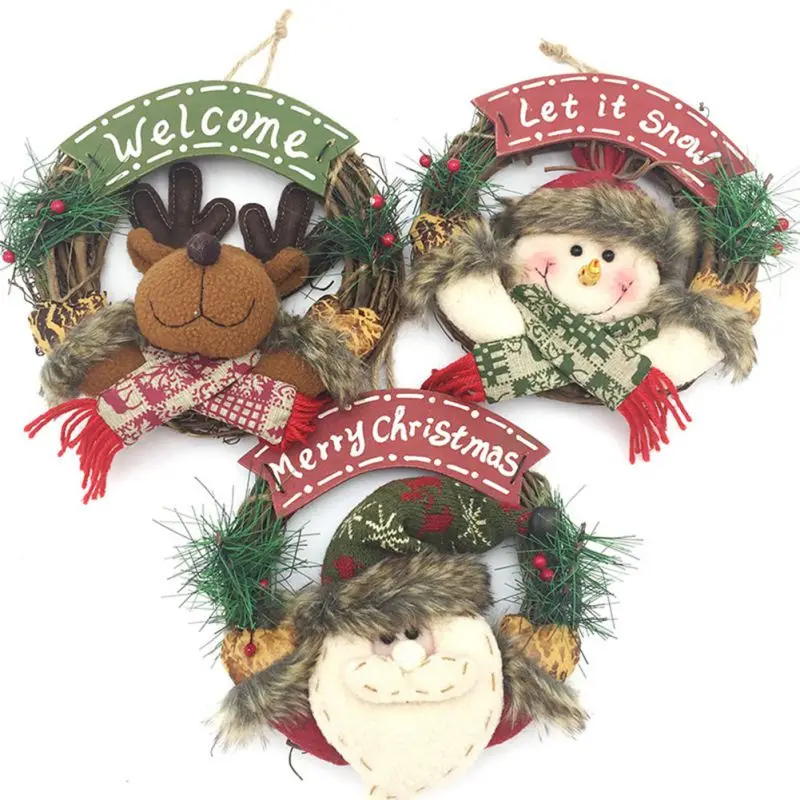 

Christmas Wreath Snowman Elk Santa Garland Christmas Tree Pendant Wall Window Door Hanging Decor for 2020 New Year