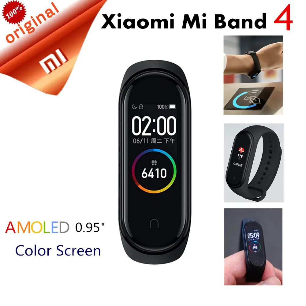 

Stock Original Xiaomi Mi Band 4 Smart Wristband Fitness Bracelet AMOLED Color Touch Screen Smart band Heart Rate Bluetooth 5.0