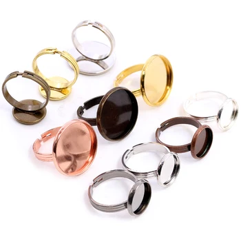 

12mm 20mm Rhodium Silver Plated 7 Colors Brass Adjustable Ring Settings Blank/Base,Fit 12/20mm Glass Cabochons,Buttons Bezels