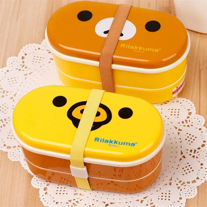 

Export Japan Easily Bear Container Sushi Lunch Box Cartoon Bear Yellow Bird Double Layer Container Can Put Microwave