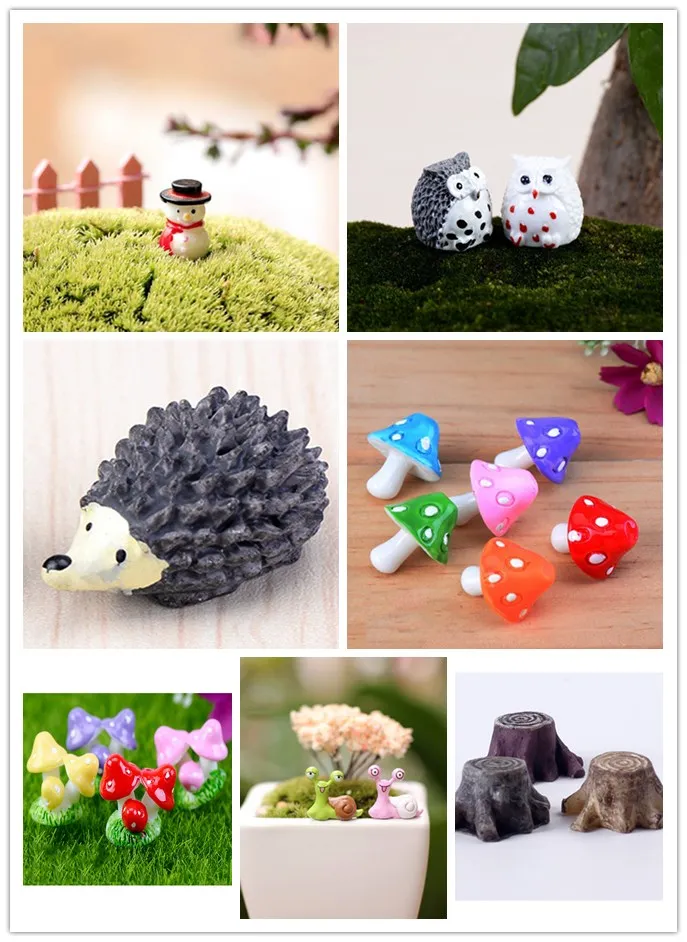 Snowman Snail Owl Animals Miniatures Figurines Mini Craft Figurine Plant Pot Garden Ornament Miniature Fairy Garden Decor DIY