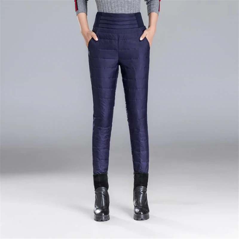 Женские зимние теплые пуховые штаны Abajo Los Pantalones, большие размеры, 90% белые брюки на утином пуху, женские осенние плотные пуховые брюки