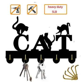 

Happy Cat Key Hook,Cuty Animal Door Hook,5-Hooks,Wooden Key Holder for Wall、Entryway and Living Room Birthday Gift for KIDS