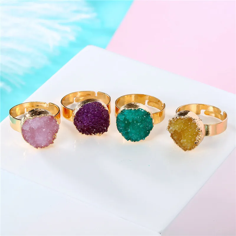

BELLAHYDIARY Round Pink Green Purple Resin Adjustable Ring Women Gifts Wedding Rings For Women Accessories Jewelry Jewellery R32