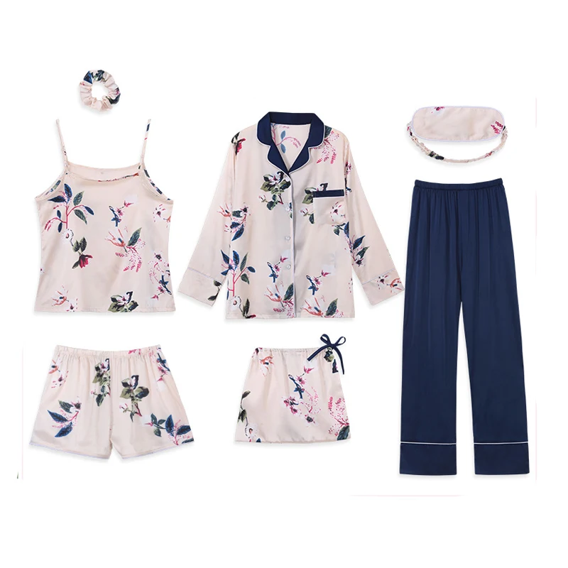 Goede Vrouwen pyjama zijden pyjama voor vrouwen 7 Stuks nachtkleding Winter Sexy pijamas vrouwen Zachte Zoete Leuke Nachtkleding pyjama set