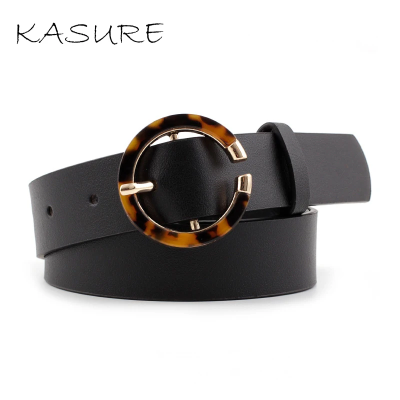 

KASURE Black Solid Leopard Acrylic Round Circle Buckle Belts Women Fashion Wide Street Designer Style Ladies Belts Jeans Decorat