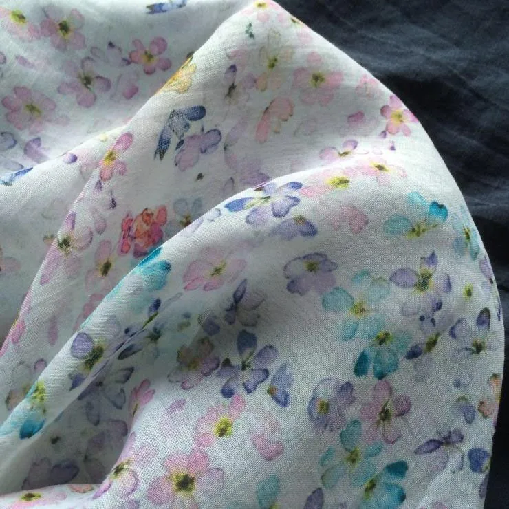 

High quality new natural ramie fabric Beautiful herbaceous peony printing sewing Skirt lining dress shirt bag fabrics