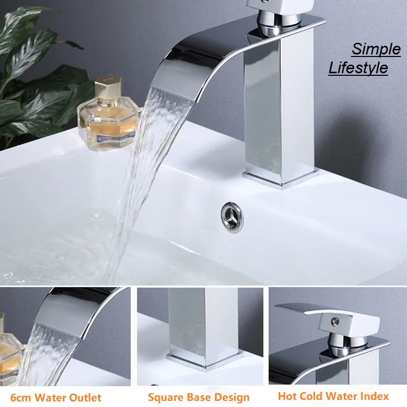 Waterfall Basin Sink Faucets Mixer Tap Water Stainless Steel Bathroom Accessories Black Chrome