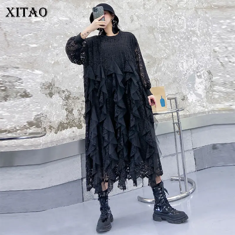 XITAO Tide размера плюс лоскутное кружевное платье W omen одежда Весна Новый Модный