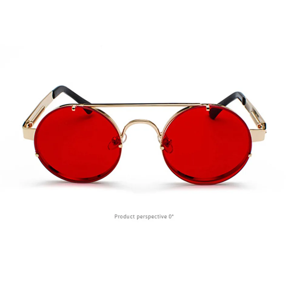 Elbru прозрачные солнцезащитные очки с красными линзами мужские ретро круглые винтажные стимпанк Солнцезащитные очки для женщин золотистый, серебристый, металлический плоский Топ UV400