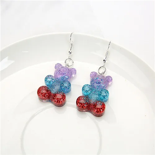 1 Пара висячие серьги из смолы блестящие красочные gummy медведи для женщин детский подарок на день рождения - Окраска металла: purple blue red