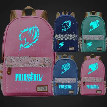 

Blue Luminous Fashion Multicolor Anime Cartoon Fairy Tail Flowers Dot Boy Girl School bag Bagpack Teenagers Canvas Backpack