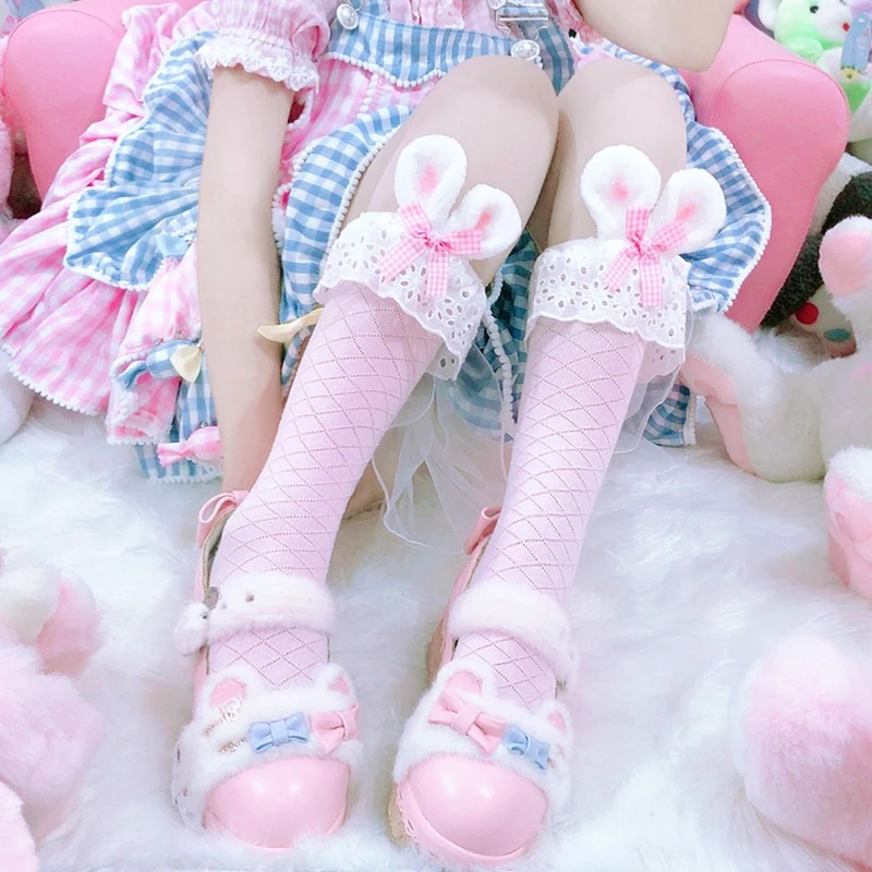 Cosplay&ware Pink Girls Kawaii Lolita Socks Cute Rabbit Ears Bowknot Japanese Gothic Lace Ruffles Stocking Cotton Cosplay -Zentai shop online H21e6481a06da4f26905acec966be03df0.jpg