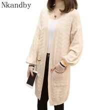 Вязаный длинный женский кардиган размера плюс, Осень-зима, модный Свободный женский свитер с открытой строчкой, Вязанное пальто размера d, 5xl