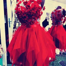 Прелестное Королевское голубое 3D цветок коктейльные платья асимметричное кружевное платье мини Бальные вечерние платье на пуговицах короткая Для женщин Свадебные платья Vestidos