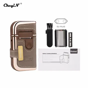 

CkeyiN Rechargeable Shaving Machine Men Beard Trimmer Electric Shavers Single Blade Vintage Leather Wrapped Razor Men Face Care