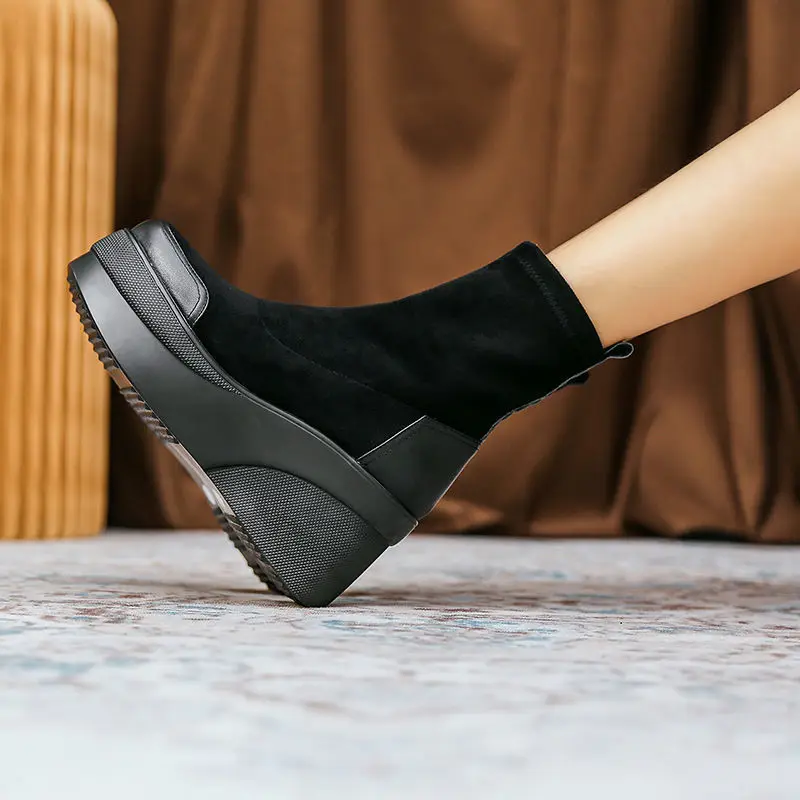 Autumn Boots Women's Shoes New Women's Boots Fashion Round Head Ankle Boots 2021 Winter Elastic Black Boots Comfortable Botas