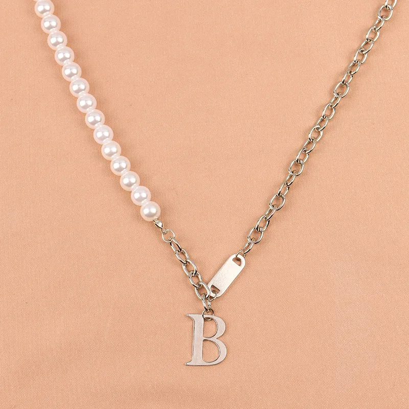 RZ101 Fashion B Series Pearl Stitching Necklace Niche 2021 New Hip-Hop Clavicle Chain Ins Tide Cold Wind C417